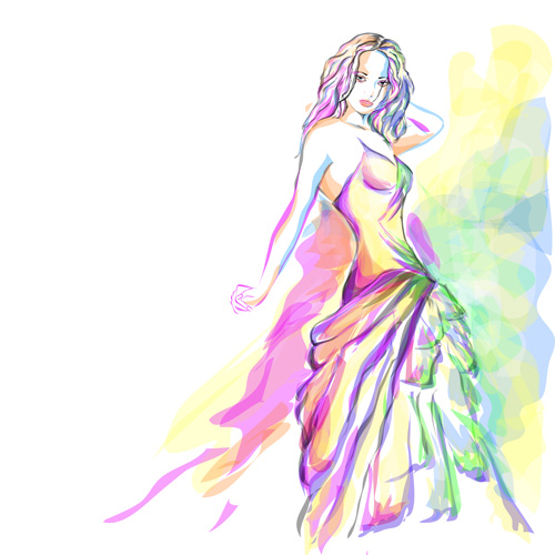 Set of Fashion Beautiful Girls vector 03