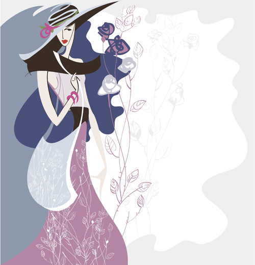 Set of Fashion Beautiful Girls vector 05