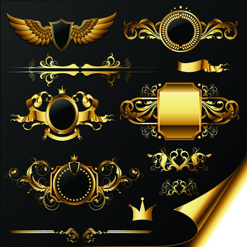 luxurious Golden Heraldic with ornaments Vector 01