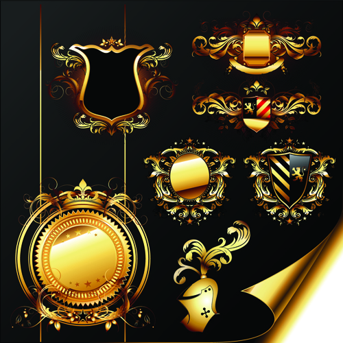 luxurious Golden Heraldic with ornaments Vector 04