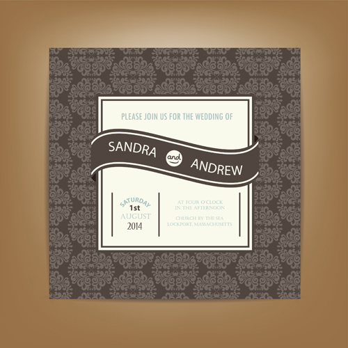 Beige floral wedding cards vectors 02