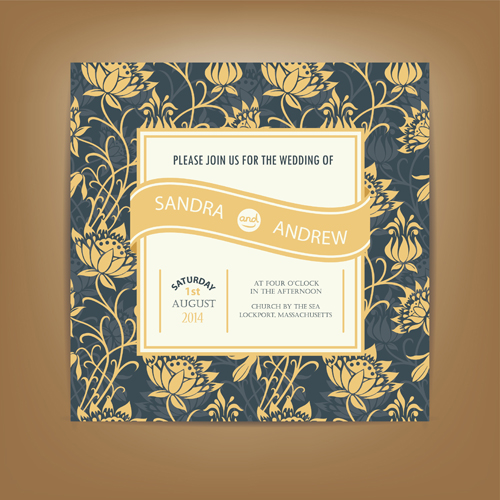 Beige floral wedding cards vectors 03