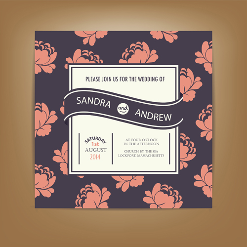 Beige floral wedding cards vectors 04