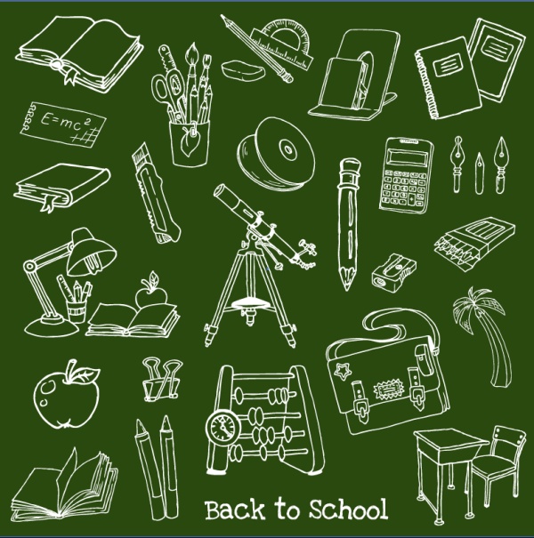 Chalk drawn school elements vector