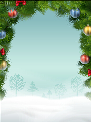 Christmas baubles and snow ground background