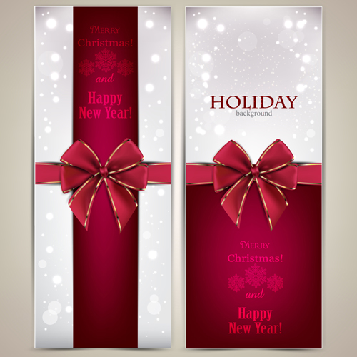 Christmas cards with bows design vector 03
