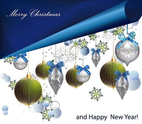 Christmas shiny baubles design vector background 01