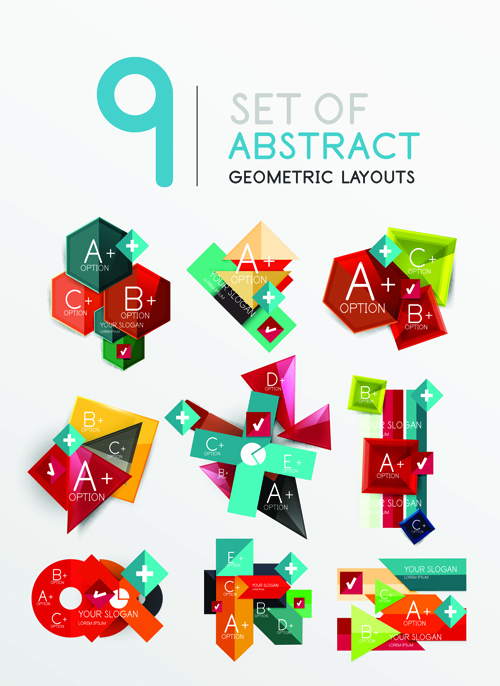 Colored origami infographic elements illustration vector 03