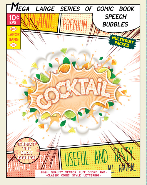 Comic style explosion fruit effect vector material 10