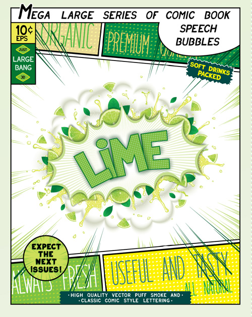 Comic style explosion fruit effect vector material 11