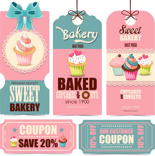 Cupcake tags with card and coupon vector Cupcake tags with card and coupon vector