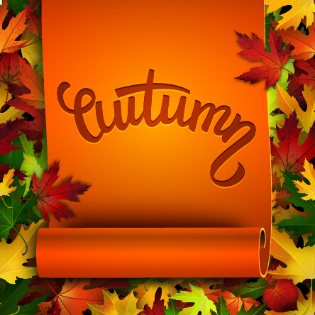 Curled Paper and autumn leaves background vector