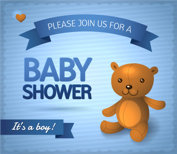 Cute baby bear card with ribbon vector