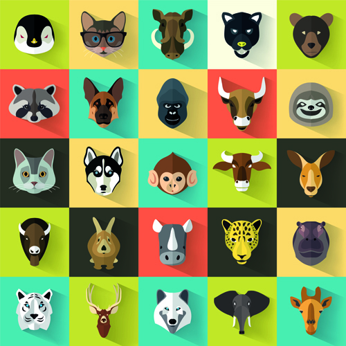 icons head different animal 