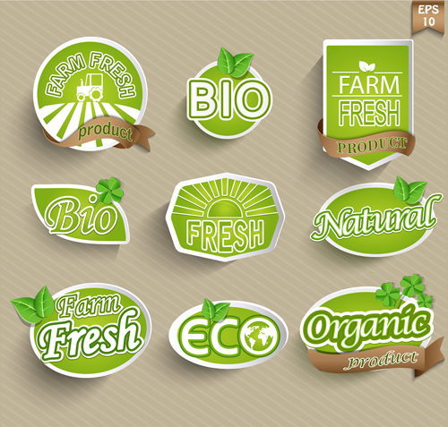 Eco with organic food stickers vector
