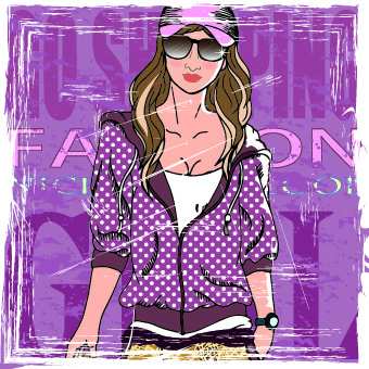 Fashion girl grunge background vector 03