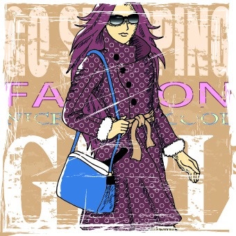 Fashion girl grunge background vector 05