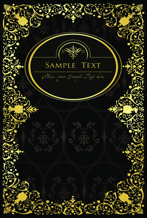 Gold lace frame vector set 01