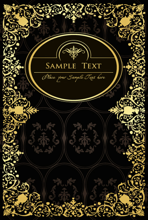 Gold lace frame vector set 03