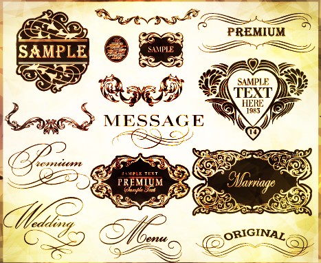Golden frame with labels ornament vector 02