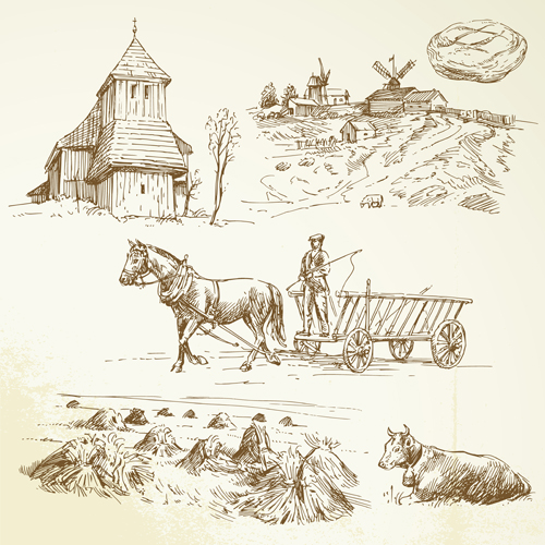 Hand drawn autumn farm vector design 03