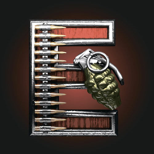 Metal alphabet with bullet and grenade vectors set 05