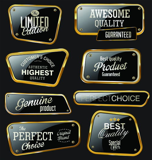 Metal golden labels textured vector 01