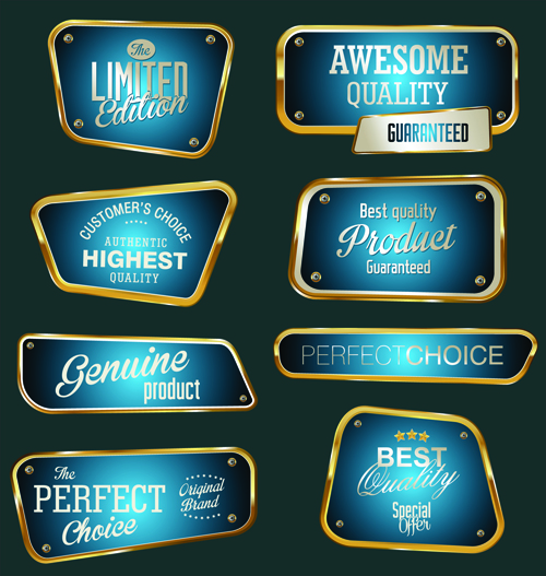 Metal golden labels textured vector 02