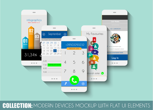 Mobile devices mockup with flat UI elements vector 04 Mobile devices mockup with flat UI elements vector 04