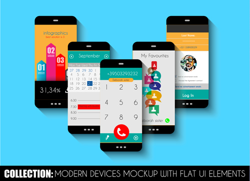 Mobile devices mockup with flat UI elements vector 05 Mobile devices mockup with flat UI elements vector 05