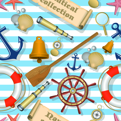 Nautical elements seamless pattern vector