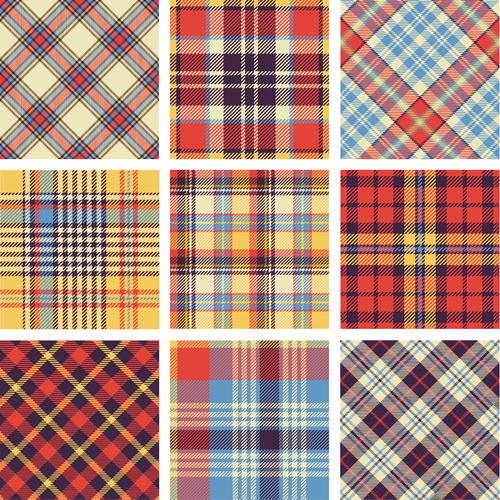Plaid fabric patterns seamless vector 13