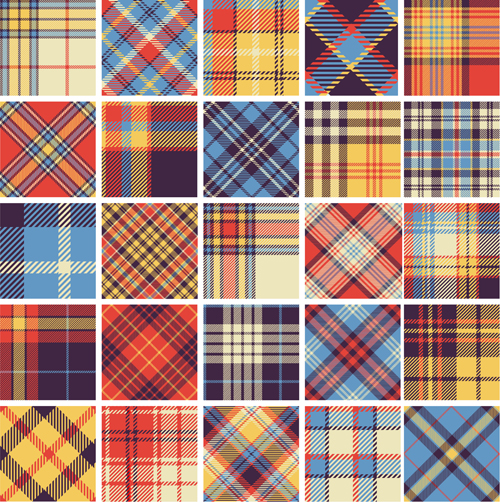 Plaid fabric patterns seamless vector 14