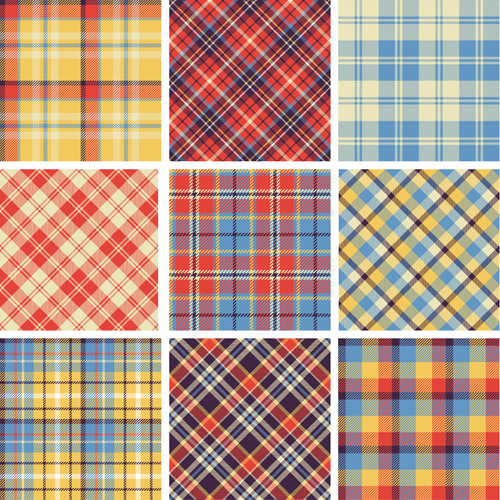 Plaid fabric patterns seamless vector 19