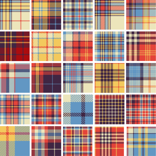 Plaid fabric patterns seamless vector 20