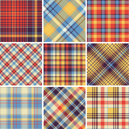 Plaid fabric patterns seamless vector 22
