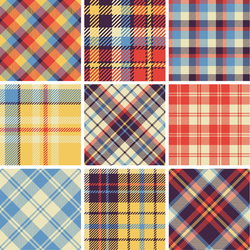 Plaid fabric patterns seamless vector 23