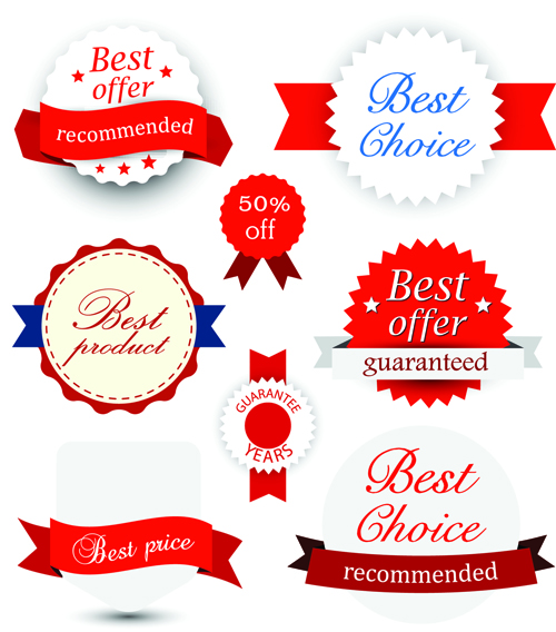 Red ribbon with commodity labels vectors 01