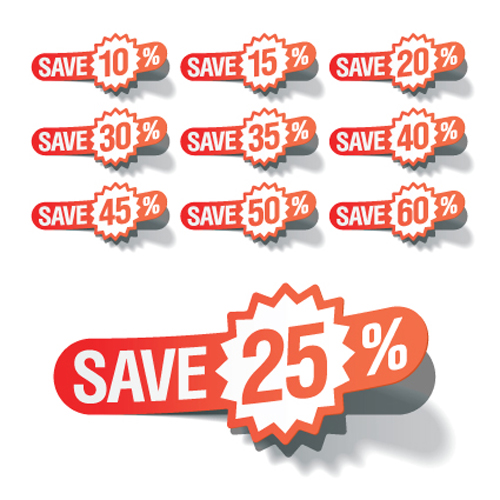 Red tags Stickers discount vector set 01