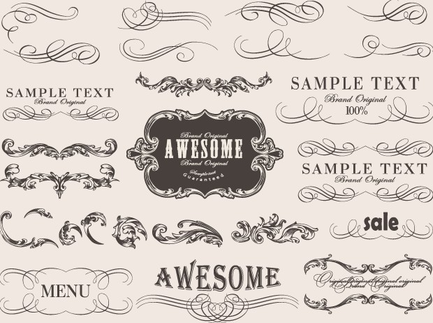 Retro calligraphic frame labels decor vector 01