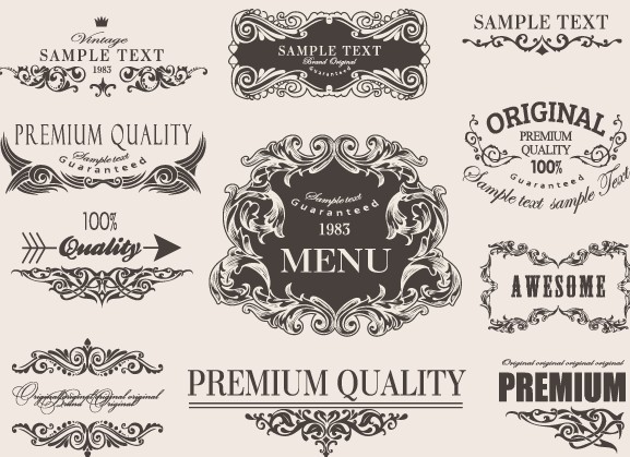 Retro font labels label frame calligraphic 