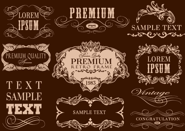 Retro calligraphic frame labels decor vector 03