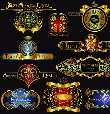 Set of Royal gold banner and luxury label vector 01