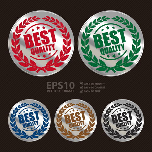 Silver laurel wreath badges vectors