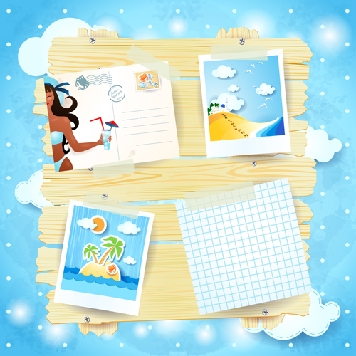 Summer elements with Wooden plaque vector 02