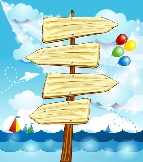 Summer elements with Wooden plaque vector 03