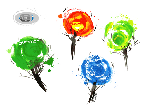 Tree watercolor drawn vector material