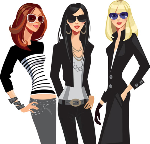 Vector fashion girls design elements set 12