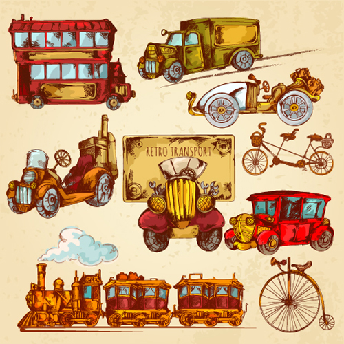 Vintage travel object elenemts vector 01