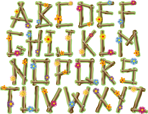 Wood with flower alphabet vector material